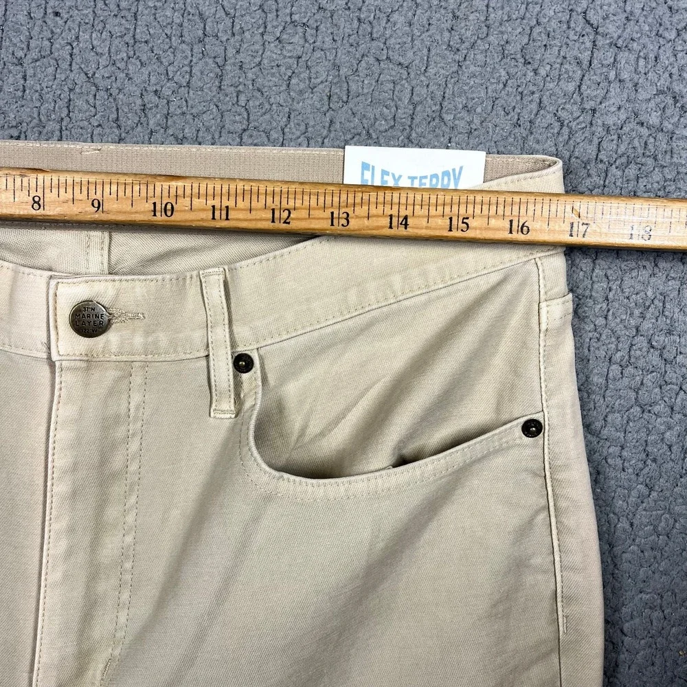 Marine Layer Flex Terry Pant Slim Straight Khaki Tan 34x32 NWT MRSP $148